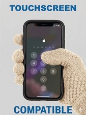 Ladies Touchscreen Cream Tech Gloves Warm Knit Smartphone Compatible Stretch