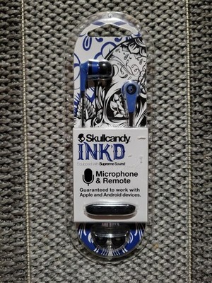 Skullcandy S2IKDY-101 Ink'd Earbud Headphones with Mic, Blue, New!
