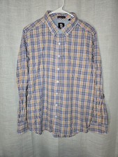 Brightside Olefant Mens Medium Button Down Shirt Long Sleeve Plaid Orange/Blue