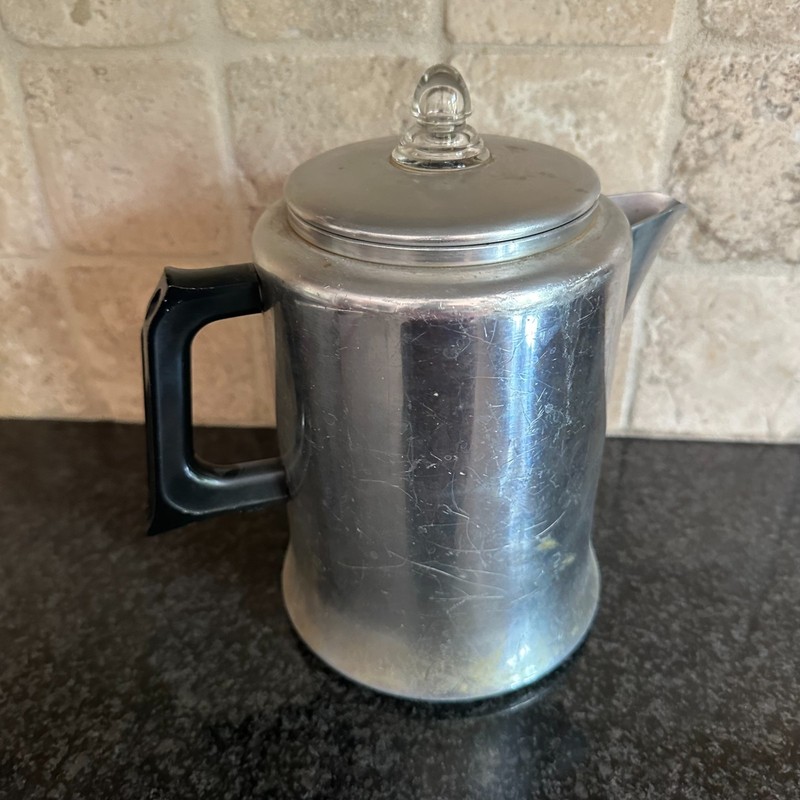 Vtg Mirro 8 Cup Aluminum Coffee Pot Percolator Glass Knob Camping Stove 2qt 492M