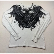 Affliction Live Fast Thermal Shirt Mens Large White Eagle Wings Cross MMA Biker