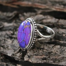 925 Sterling Silver Handmade Ring Purple Copper Turquoise Gemstone Ring All Size