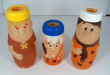 Vintage 1977 Evenflo Fred Flintstone Barney & Bam Bam Bottles Lot Of 3 USA Made
