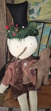 Primitive Handmade Christmas Doll- Folk Art - Snowman Antique Sweater