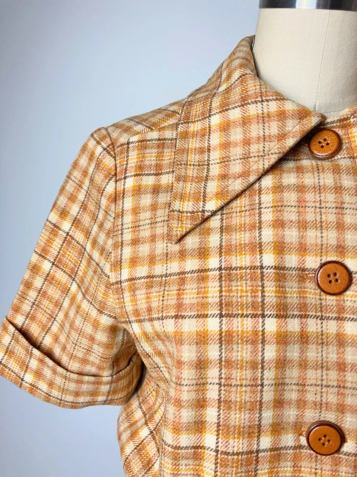 Vintage 1950s GOLD Plaid Wool Cropped Jacket Custom Made by Janet Stricker Lined - Image 2 of 4