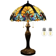 Tiffany Table Lamp Yellow Liaison Stained Glass Bedside Lamp 16X16X24 Inches ...