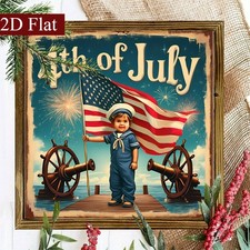 4th of July Sailor Kid Flag Wooden Plaque Patriotic Vintage Wall Decoration Gift