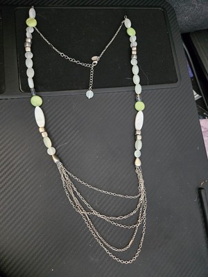 Lia Sophia 20'' Necklace Beaded White, Green, Silver & Clear Custome Jewelery
