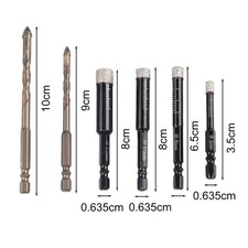 6Pcs Porcelain Tile Drill Bit Set 6 8 10 12mm with Hex Shank 6mm for Glass Tile