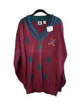 Izod NWT, vintage men s burgundy, green diamond golf sweater size large