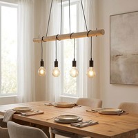 Esszimmerleuchte Holzleuchte HäNgelampe 4 Flammig Vintage Dimmbar Led H 120 Cm