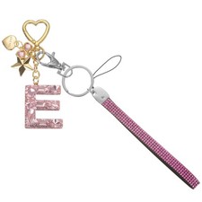 Initial Letter Keychain Letter-E Keychains Women Bling Love Star Key Chain Pink