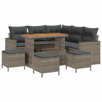 Gartensofa-Set Poly-Rattan Grau Mit 10 Kissen