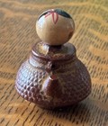 Vtg Lida's Japan Sm Brown Metal? Kokeshi Japanese Wooden Bobble Head Doll TEAPOT — photo 8