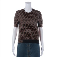 Fendi ZUCCa 19-year Polyester  Rayon Short Sleeve Knitwear 44 Ladies' Black  B