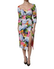 Dolce & Gabbana Multicolor Floral Side Slit Midi Women's Dress Authentic
