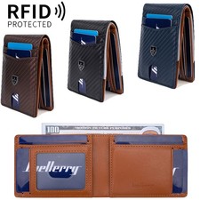 Men Slim Leather Bifold Wallet Credit Card Holder Front Pocket ID RFID Blocking