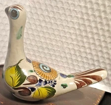 Hand Painted Bird Figurine 5.3/4 Long x 4.5/ 8Tall Tonala Mexican Pottery,SIGNED