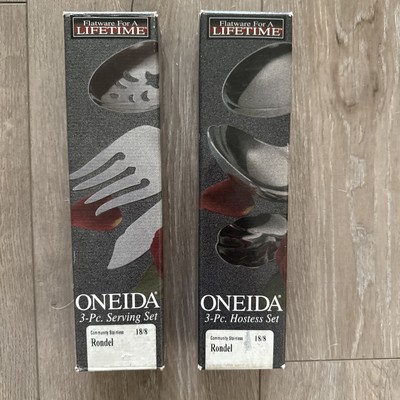 NIB Oneida Rondel 4 Piece Serving & Hostess Set 18/8 Stainless Flatware NEW