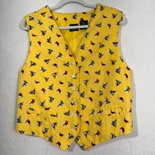 Chaleco amarillo estampado velero náutico Liz Claiborne Sport años 80 de colección para mujer talla 12”