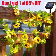 LED Solar Powered Sunflower Fairy String Lights Garden Outdoor Wall Fence Lamp