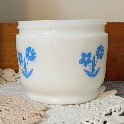 VTG Gemco Milk Glass Sugar Bowl Blue Cornflower Pattern BOWL ONLY- NO LID