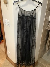 Victorias Secret Black Long Sheer Maxi Gown Dress Lingerie Slip Y2K Small - NICE