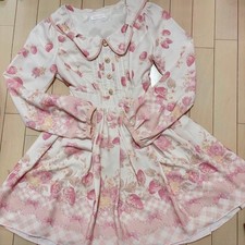 LIZ LISA Rizmelo Strawberry Pattern Long Sleeve Mini Dress White Japan
