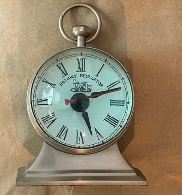 Pottery Barn Railway Regulator Desk Mantle Magnified Clock Tinted Glass Face