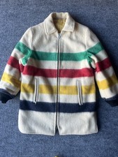 Vintage 60s Hudson Bay Wool Point Blanket Coat Jacket Lightning Zipper M/L