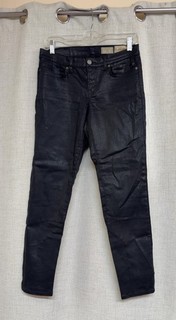 Jeans skinny ALLSAINTS nero rivestito brodie pantaloni cerati zip caviglia tg 28
