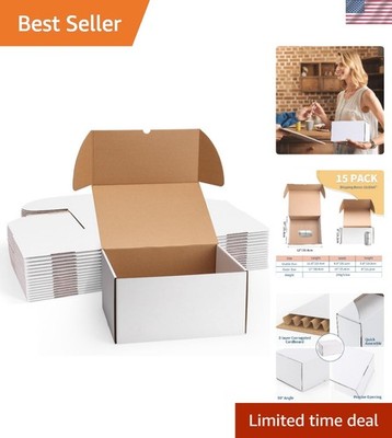 Versatile 15-Pack Matte White Shipping Boxes 12x10x6 - Perfect for Mailing Gifts
