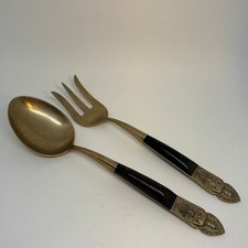 Vintage Nickel Bronze Ebonite Thailand Spoon & Fork Cutlery Set