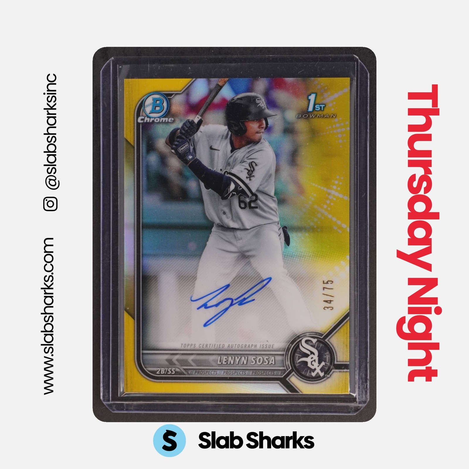 2022 BOWMAN #CPA-LS LENYN SOSA CHROME PROSPECT AUTO YELLOW REFRACTOR /75