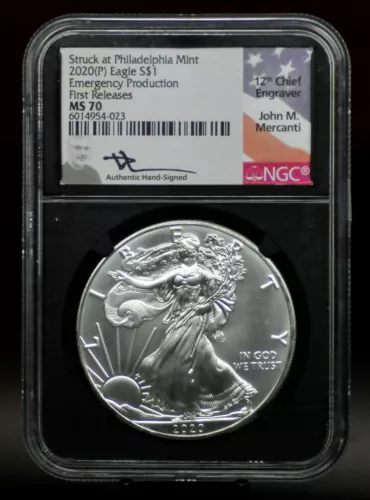 2020(P) NGC MS70 Emergency Production Silver Eagle - Mercanti Signed [032DUD]
