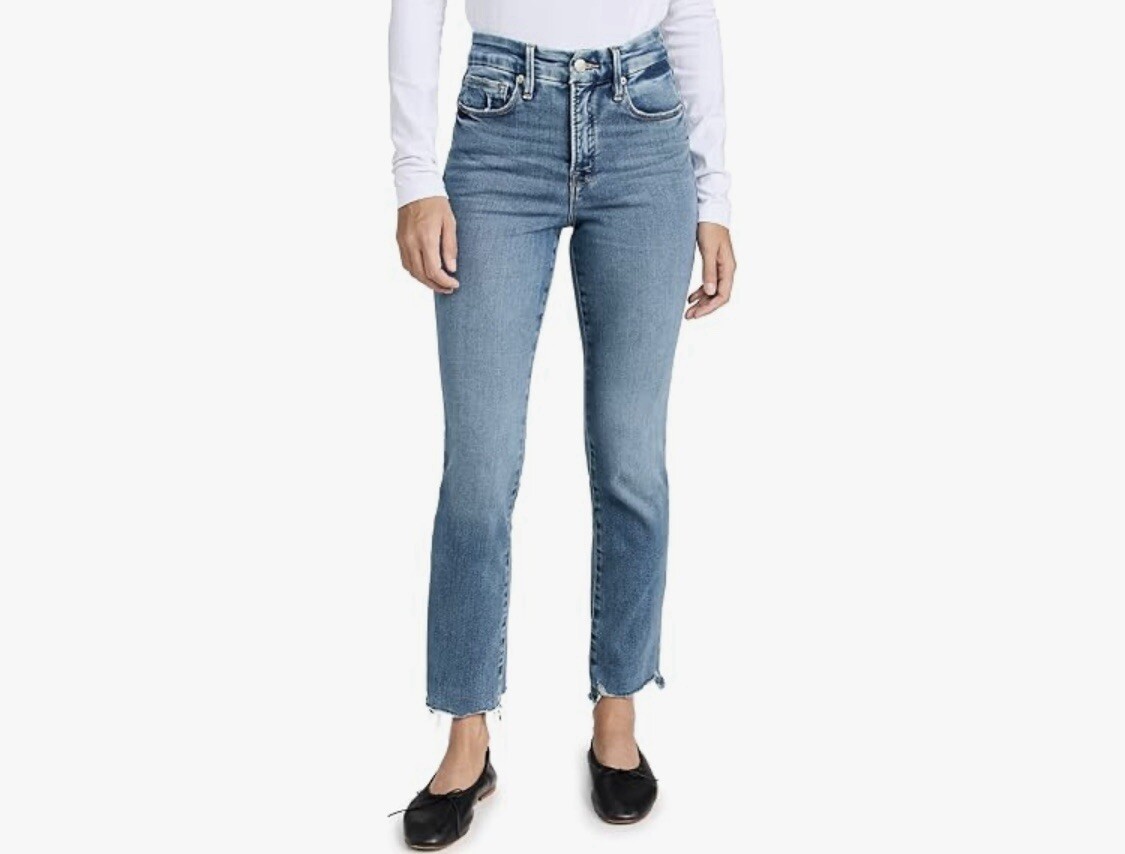 Good American Good Vintage Fray High Rise Straight Leg Jeans Blue Denim 4/27 New