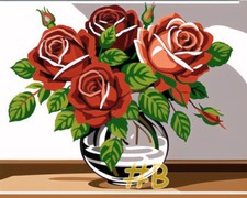 Roses in a Glass Vase - Printed Needlepoint Canvas for DIY Embroidery FA223