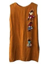 Vintage '60s Irish Linen Embroidered Girl's Dress Dancing Ladies Sleeveless 8/10