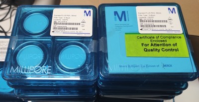 100 x Merck Millipore Express Plus PES non-sterile 35mm / 0.45µm Filter Membrane