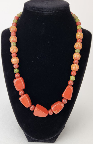 Red Jasper & Unakite Stone Women's Beaded Necklace 20" Boho Beauty