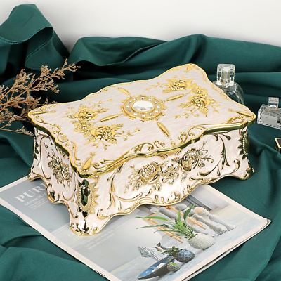 Vintage Jewelry Box with Layer Jewelry Tray, X-Large Metal