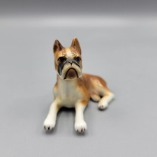 Vintage Ceramic Miniature Boxer Dog Figurine Collectible Brown & White