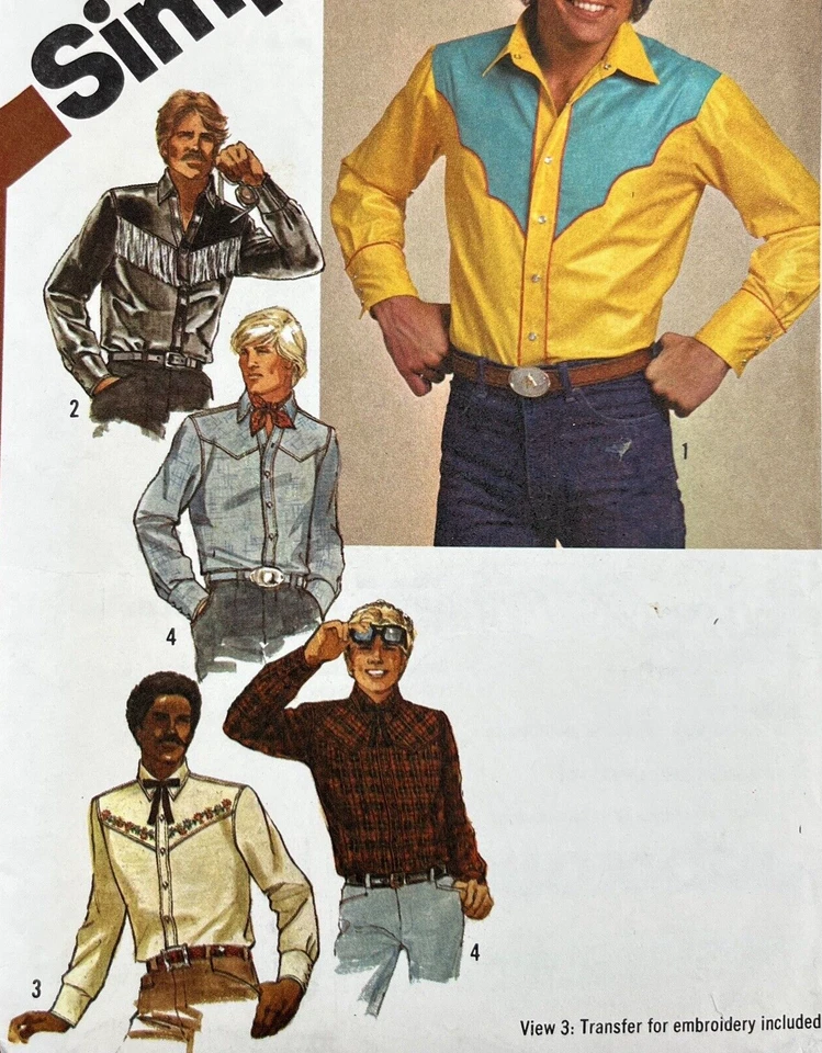 Simplicity 9886 Cowboy Rockabilly Shirts Mens Sz 44 Sewing Pattern UC FF VTG OOP - Image 3 of 4
