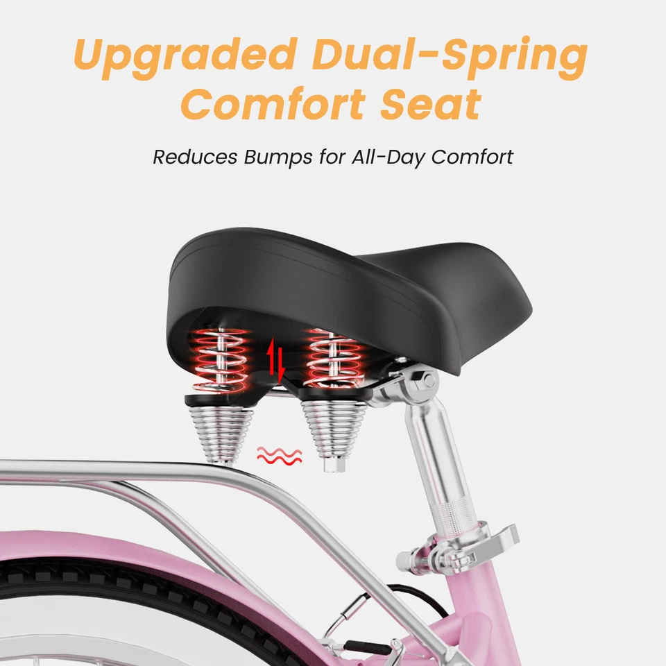 MOONCOOL Beach Cruiser Bicicleta Feminina 24" 7 Velocidades Bicicleta Urbana Bicicleta Rosa - Imagem 3 de 4