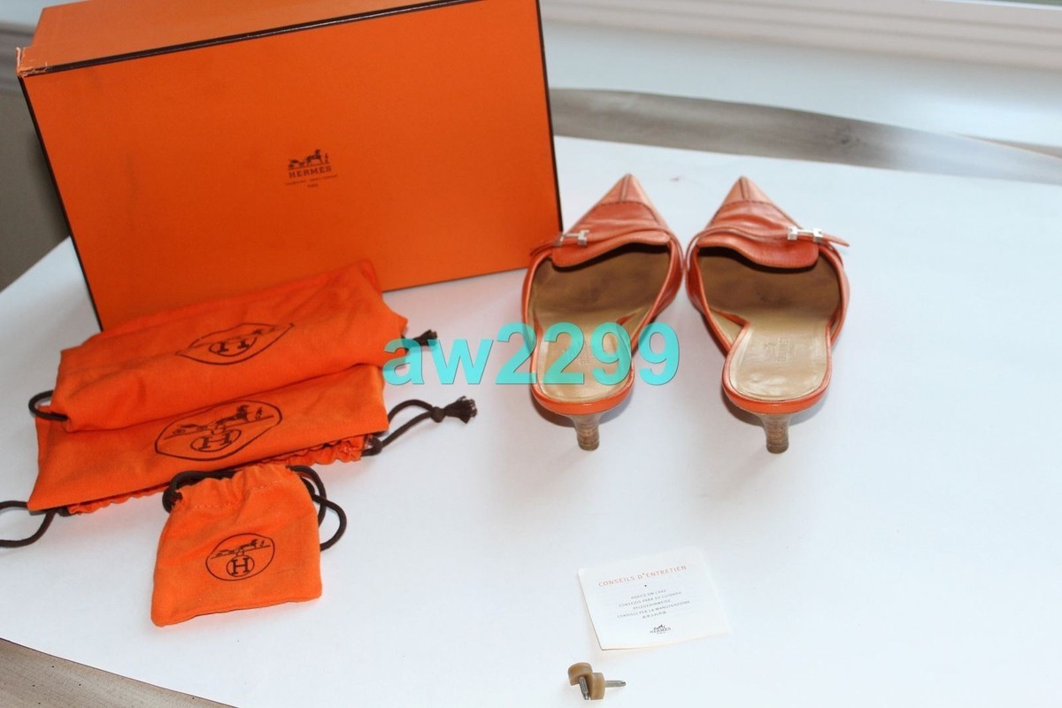 HERMES RARE ICONIC KITTEN HEEL POINTED TOES SHOES EXTRA