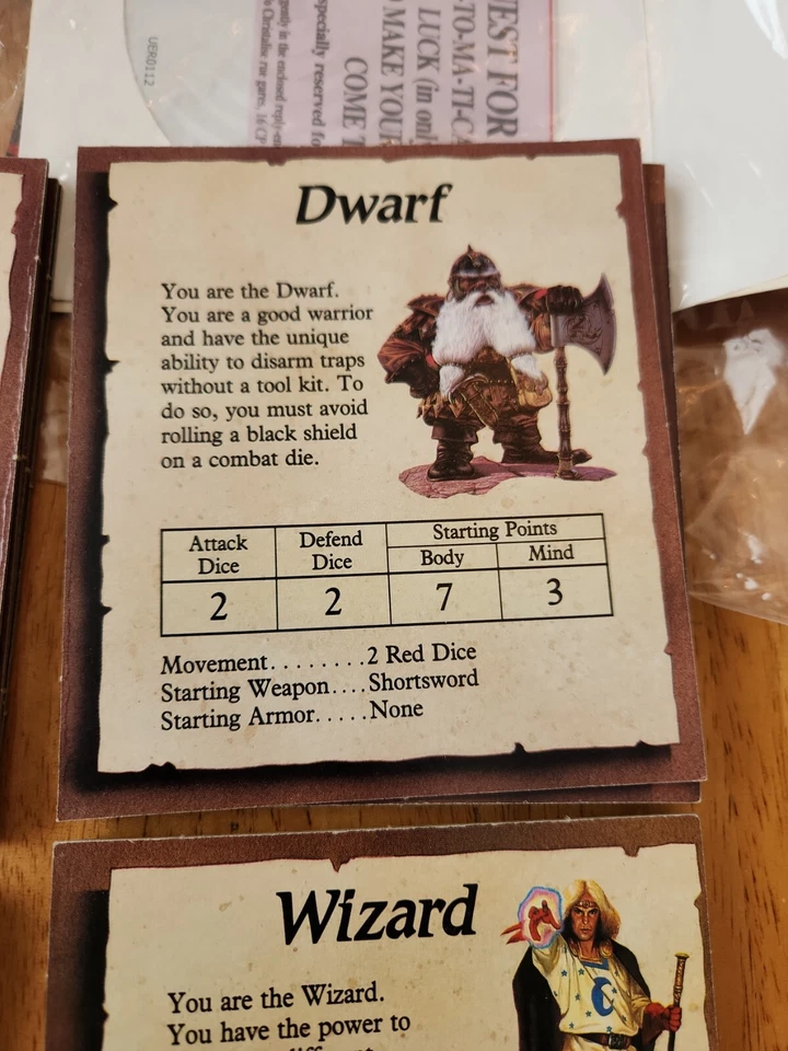 HEROQUEST 游戏替换全套 4 张英雄卡 1990 年 D&D 角色扮演游戏 — 第 4/4 张图片