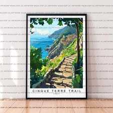 Italian Riviera Cinque Terre unframed hiking path wall illustration art