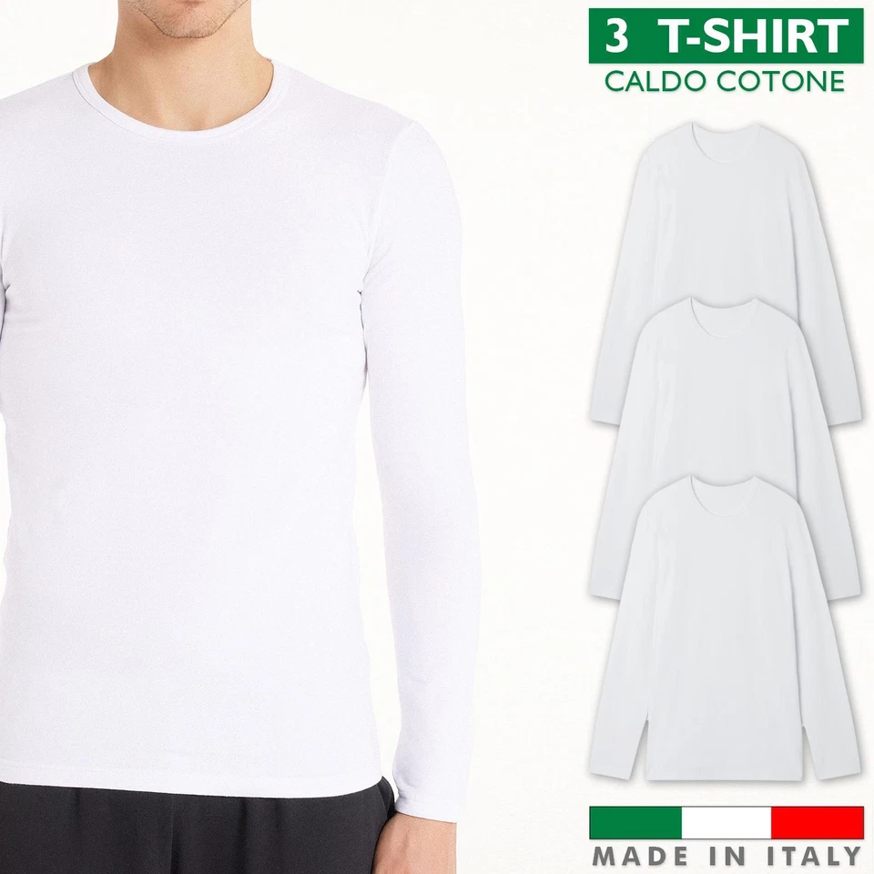 Set 3 T-Shirt Uomo Manica Lunga Caldo Cotone Maglia Felpata Inverno VEQUE - Immagine 2 di 4