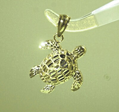 16MM MASSIVER 14K GELBGOLD FUNKELNDER DIAMANTSCHLIFF DC HAWAII SCHILDKRÖTE ANHÄNGER SML