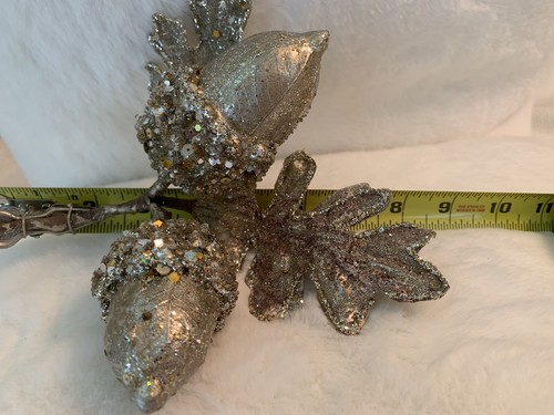 Double Acorn Cluster Clip Floral Decor Platinum Jewel Glitter Christmas Wedding - Picture 3 of 4